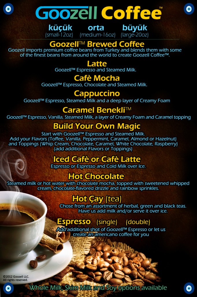 Goozell Coffee and Espresso Menu